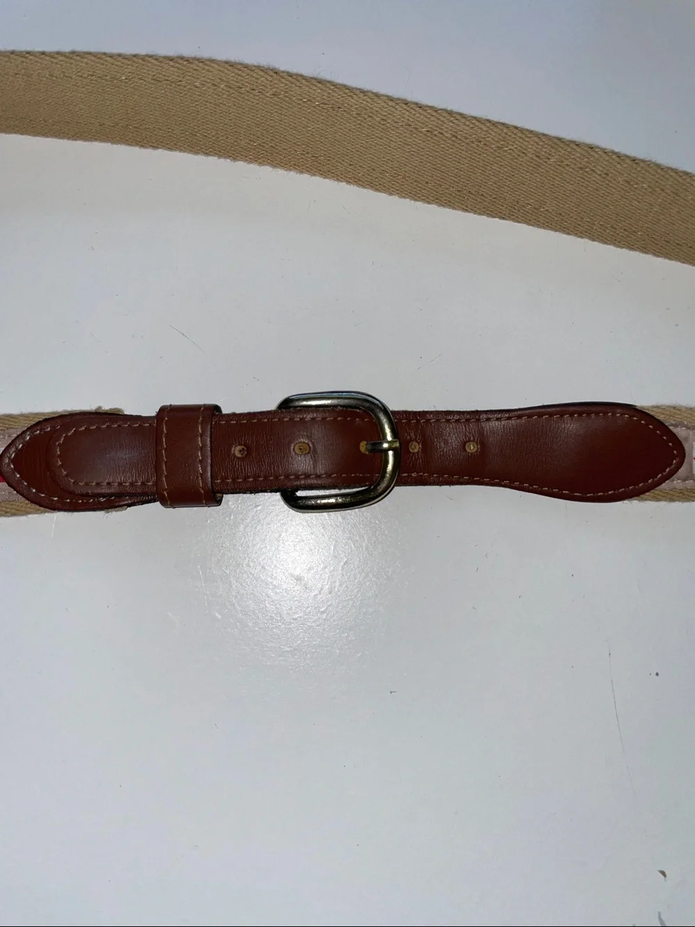 Nautical Flag Ribbon Canvas Leather Trim Belt Brass Buckle Size 38 USA Heritage